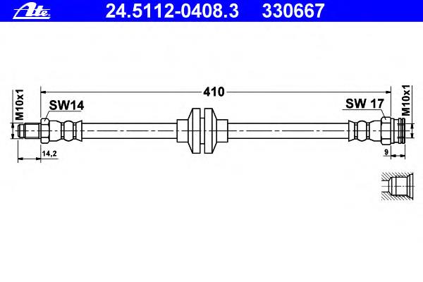 24.5112-0408.3 ATE tubo flexible de frenos trasero