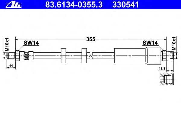83.6134-0355.3 ATE tubo flexible de frenos trasero