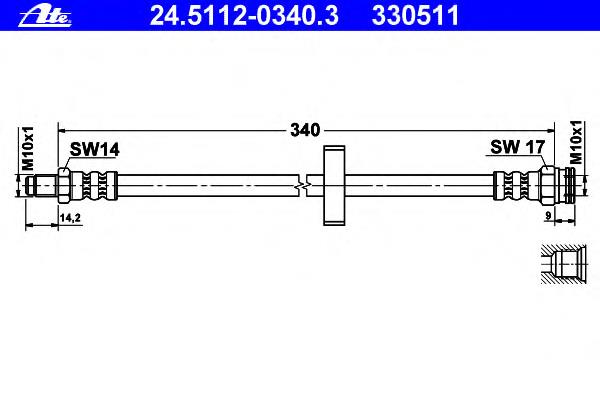 24.5112-0340.3 ATE tubo flexible de frenos trasero