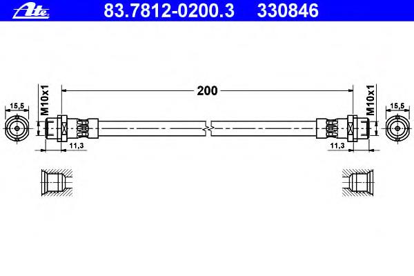 83.7812-0200.3 ATE tubo flexible de frenos trasero