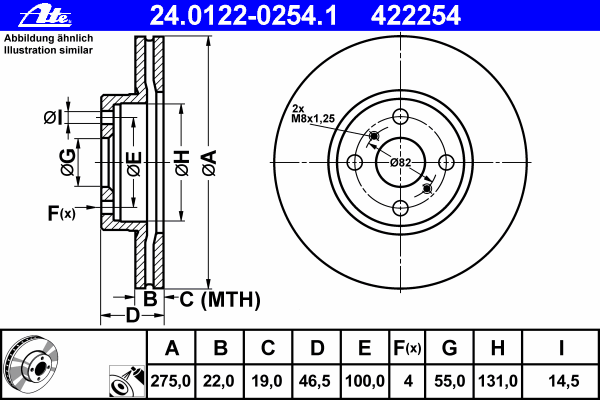 24.0122-0254.1 ATE disco de freno delantero