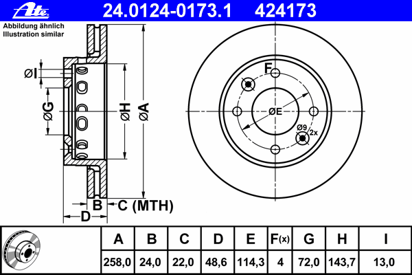 24.0124-0173.1 ATE freno de disco delantero