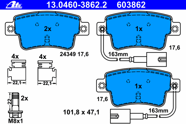 13.0460-3862.2 ATE pastillas de freno traseras