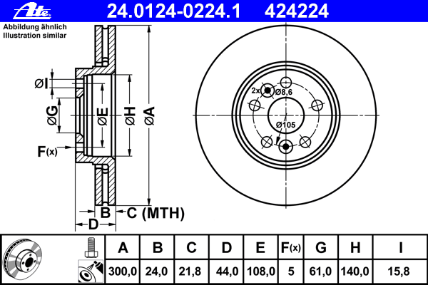 24.0124-0224.1 ATE disco de freno delantero