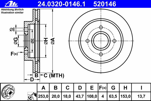 24.0320-0146.1 ATE disco de freno trasero