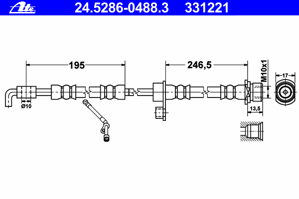 Tubo flexible de frenos delantero derecho 90947W2007 Toyota