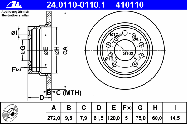 24.0110-0110.1 ATE disco de freno trasero