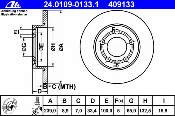 24.0109-0133.1 ATE disco de freno trasero