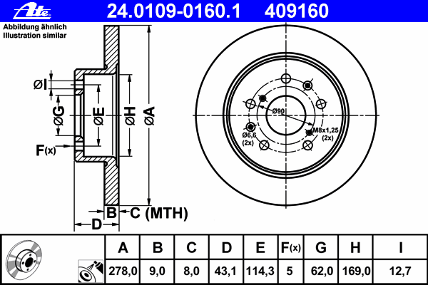 24.0109-0160.1 ATE disco de freno trasero