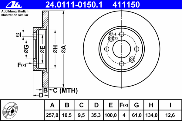 24.0111-0150.1 ATE disco de freno trasero