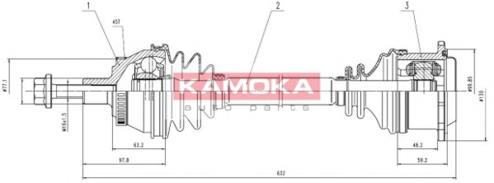 VW1138921A Kamoka árbol de transmisión delantero derecho