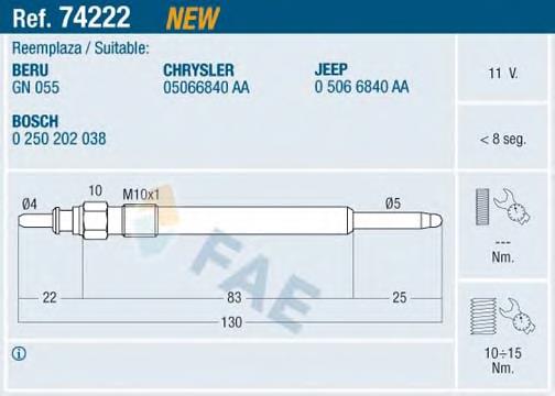 74222 FAE bujía de incandescencia