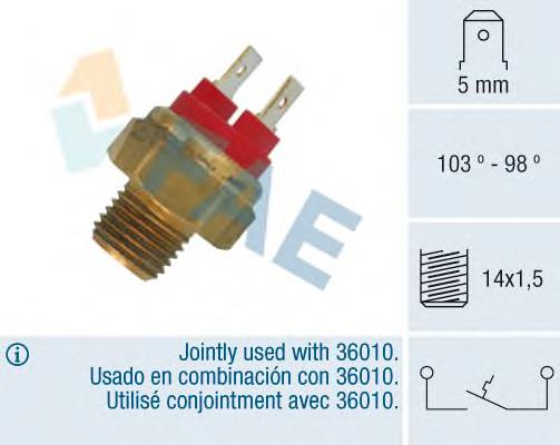 Sensor, temperatura del refrigerante (encendido el ventilador del radiador) 36020 FAE