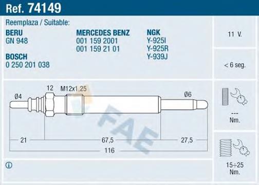 Bujía de precalentamiento 74149 FAE