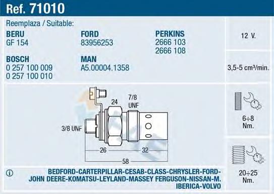 Bujía de precalentamiento Massey Ferguson 893501M91