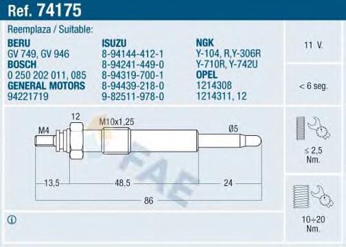 Bujía de precalentamiento 74175 FAE