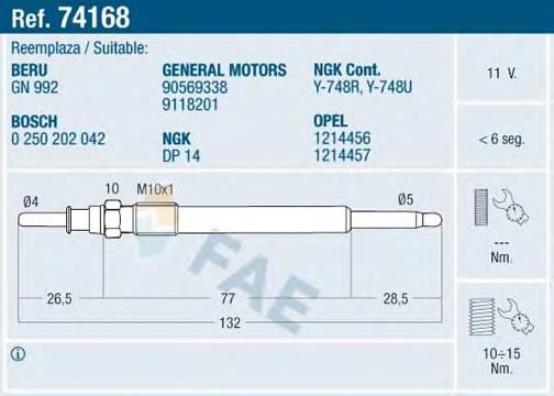 Bujía de precalentamiento 74168 FAE