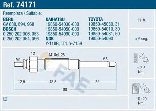 Bujía de precalentamiento para Toyota Hiace II (H5)