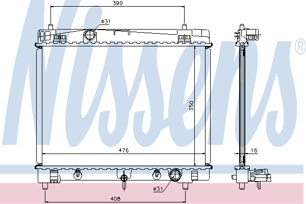 Radiador refrigeración del motor 64682 Nissens