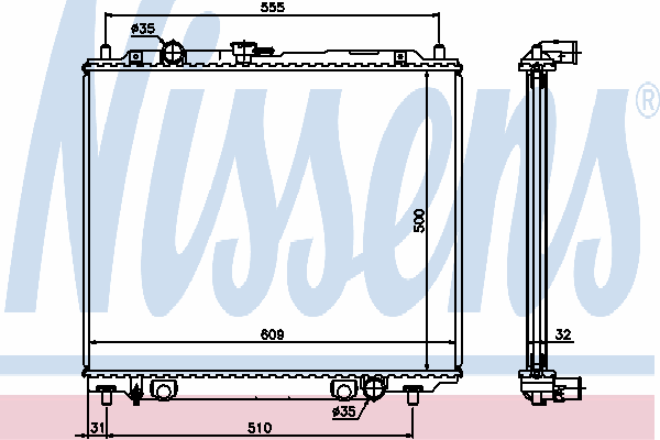 Radiador refrigeración del motor 62801 Nissens