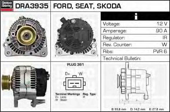 DRA3935 Delco Remy alternador