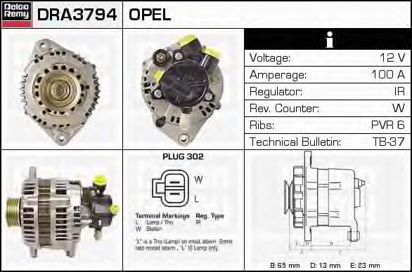 DRA3794 Delco Remy alternador