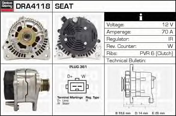 DRA4118 Delco Remy alternador