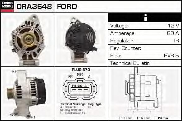 DRA3648 Delco Remy alternador