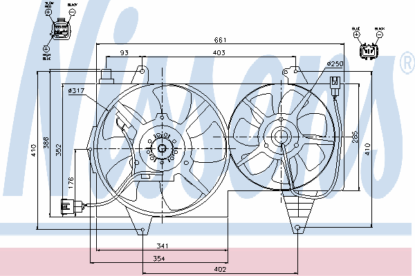 Difusor de radiador, ventilador de refrigeración, condensador del aire acondicionado, completo con motor y rodete 85296 Nissens