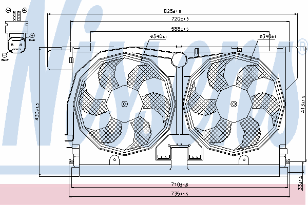 Difusor de radiador, ventilador de refrigeración, condensador del aire acondicionado, completo con motor y rodete 85513 Nissens