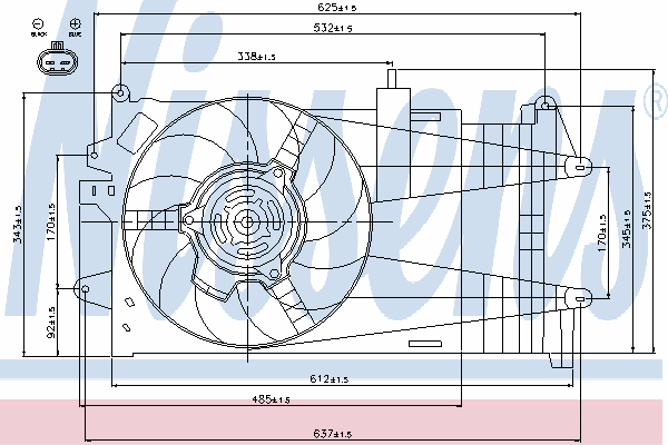 Difusor de radiador, ventilador de refrigeración, condensador del aire acondicionado, completo con motor y rodete 85052 Nissens