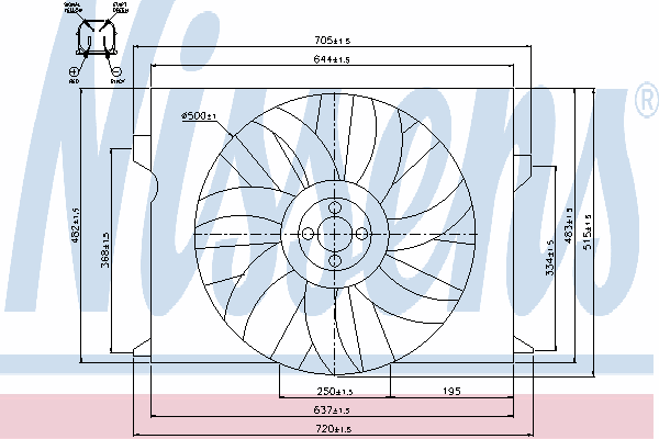 85077 Nissens ventilador (rodete +motor refrigeración del motor con electromotor derecho)