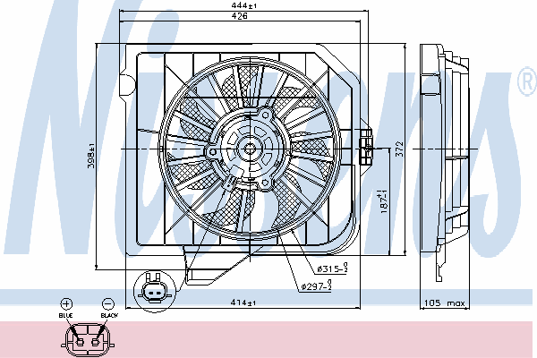 Ventilador (rodete +motor) refrigeración del motor con electromotor derecho 85090 Nissens