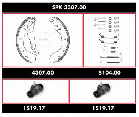 SPK 3307.00 Remsa juego de zapatas de frenos de tambor, con cilindros, completo