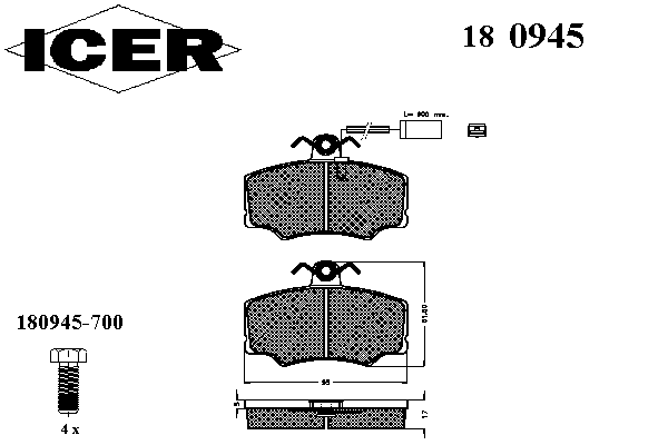 180945 Icer pastillas de freno delanteras