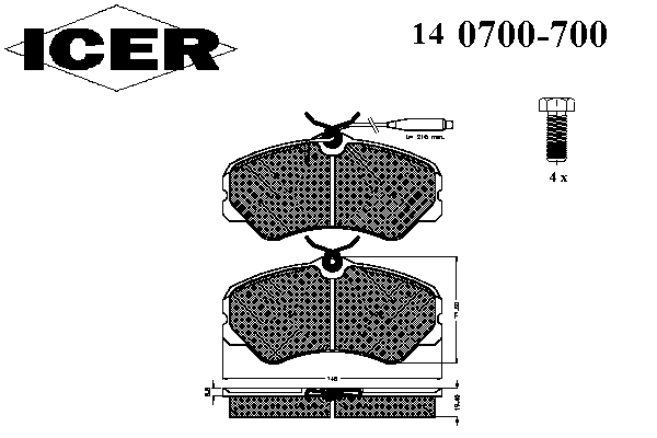 140700700 Icer pastillas de freno delanteras