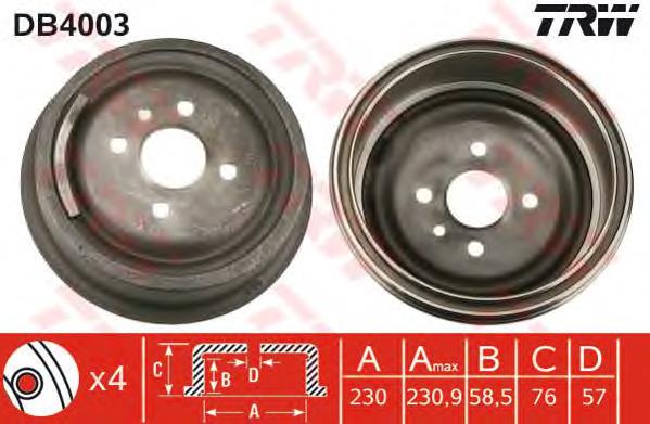 Tambor de freno trasero TRW DB4003
