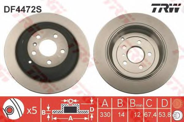 Disco de freno trasero DF4472S TRW