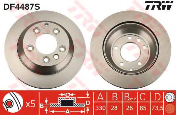 Disco de freno trasero DF4487S TRW