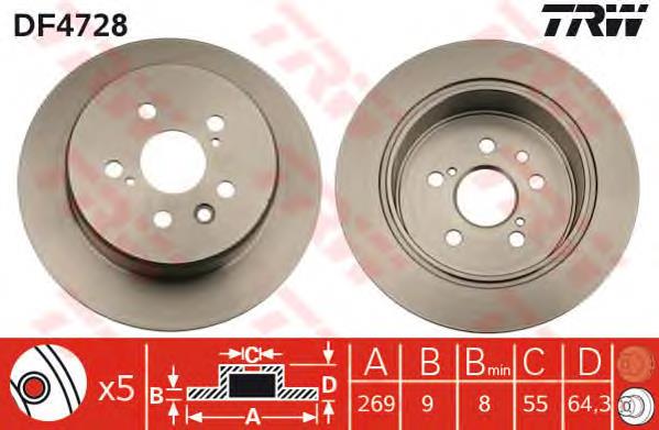 Disco de freno trasero DF4728 TRW