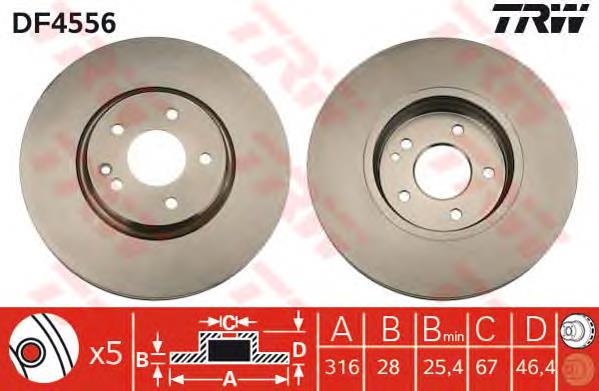 Freno de disco delantero DF4556 TRW