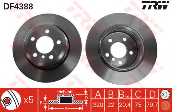 Disco de freno trasero TRW DF4388 precio, desde 49,93 EUR