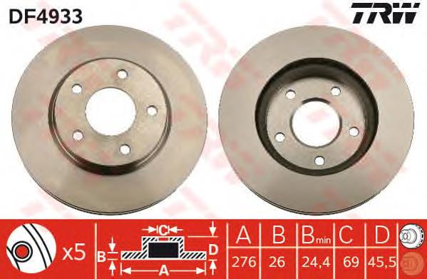 Disco de freno DF4933 TRW
