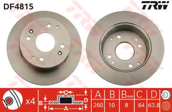Disco de freno trasero DF4815 TRW