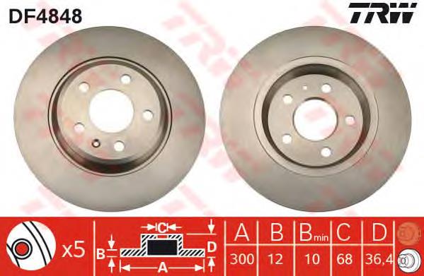 Disco de freno trasero DF4848 TRW