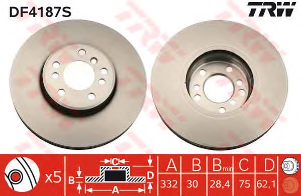 Disco de freno delantero TRW DF4187S