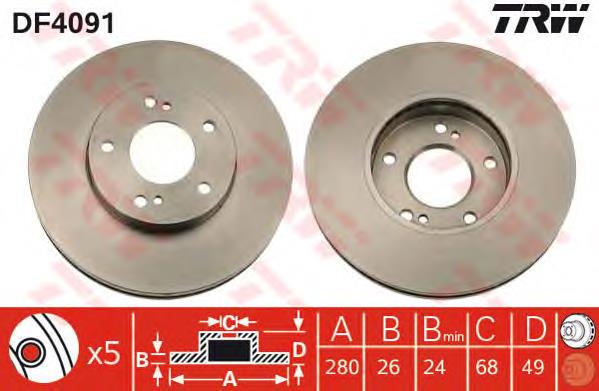 Freno de disco delantero DF4091 TRW