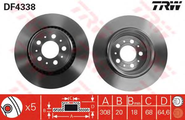 Disco de freno trasero TRW DF4338 precio, desde 38,12 EUR