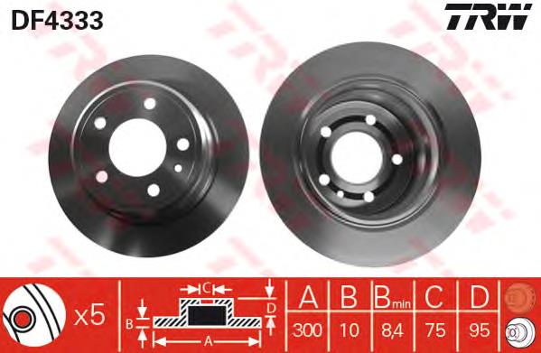 Disco de freno trasero DF4333 TRW