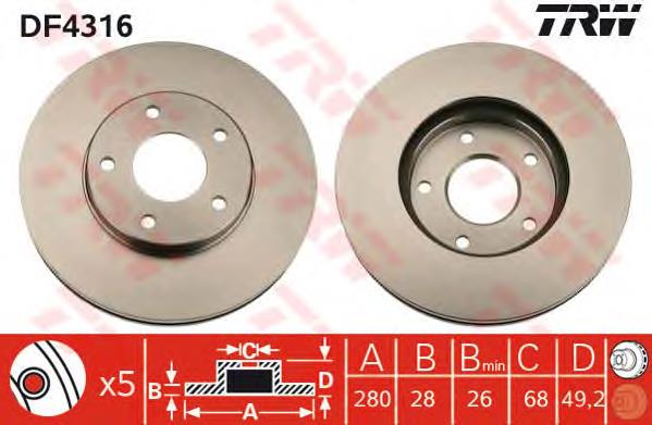 Comprar DF4316 TRW Freno de disco delantero